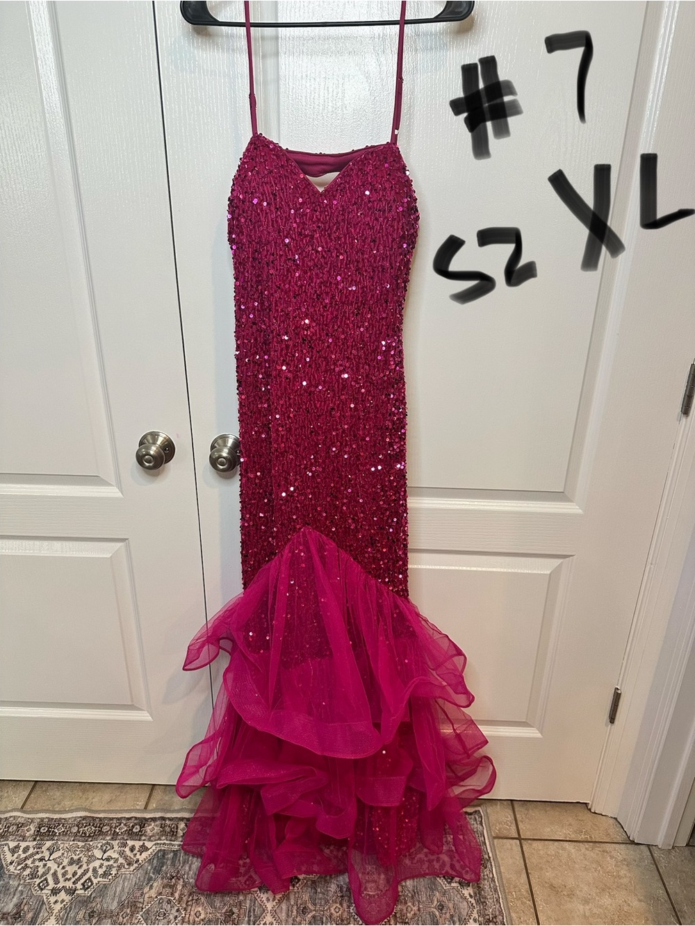 Girls Fuchsia Sequin Mermaid Dress with Ruffled Tulle Hem